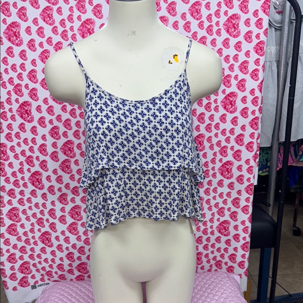 Blue and White Floral Women's Top
